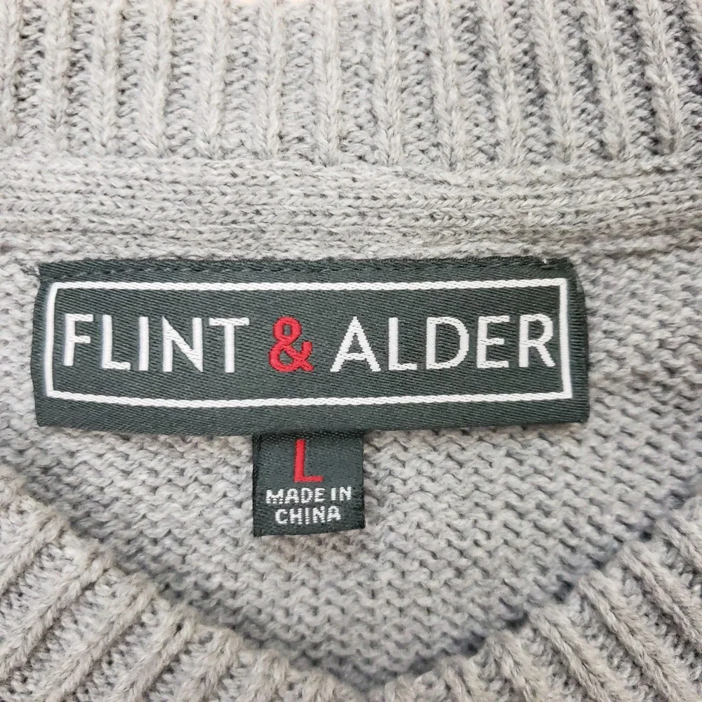 Flint &‎ Alder Sweater Vest Men Size L Gray V-Neck BCI Cotton Blend Knit Classic